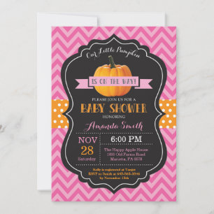 Fall Pumpkin Baby Shower Invitation Pink Chevron