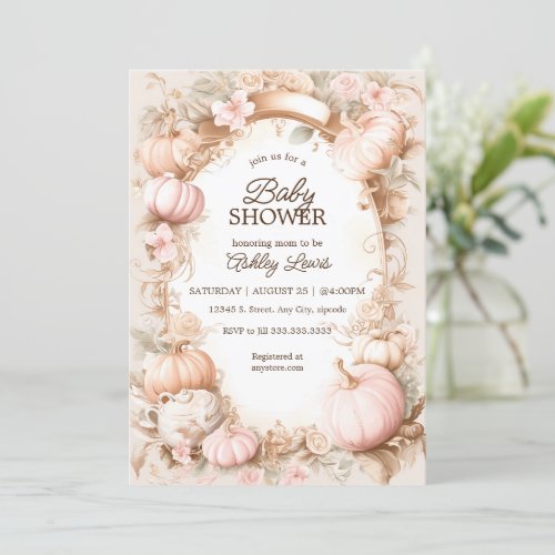 Fall Pumpkin baby shower invitation vintage blush