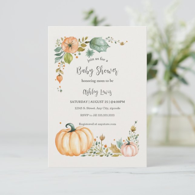 Fall Pumpkin Baby shower invitations (Standing Front)