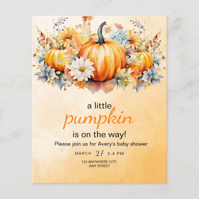 Fall Pumpkin Baby Shower Invite, Little Pumpkin Flyer (Front)