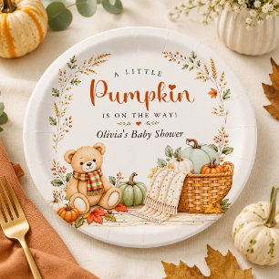 Fall Pumpkin Baby Shower Paper Plates Little Bear