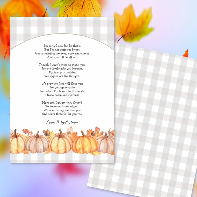 Fall pumpkin baby shower poem thank you note invitation (Creator Uploaded)