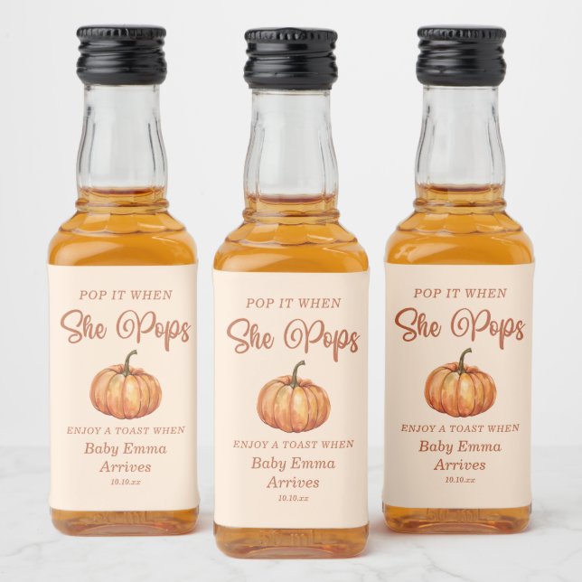 Fall Pumpkin Baby Shower Pop it when she pops Liquor Bottle Label (Bottles)