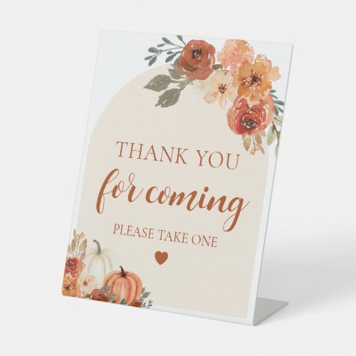 Fall Pumpkin Baby Shower Thank You For Coming Pedestal Sign