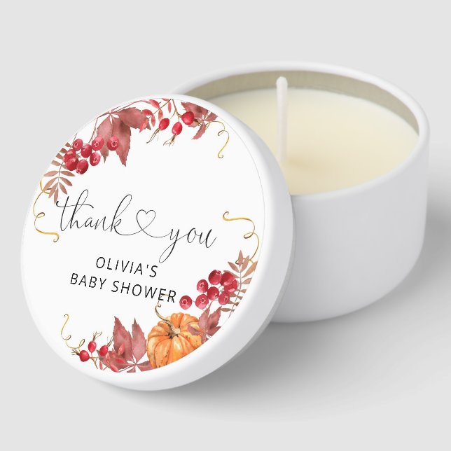 Fall pumpkin baby shower thank you mini candle favors (Corner)