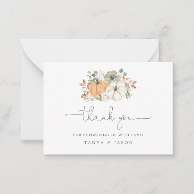 Fall Pumpkin Baby Shower Thank You Note Card (Front)
