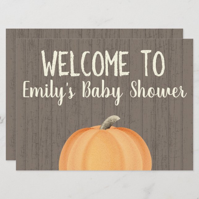 Fall Pumpkin Baby Shower Welcome Sign Invitation (Front/Back)