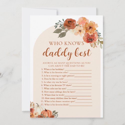 Fall Pumpkin Baby Shower Who Knows Daddy Best Game Invitation