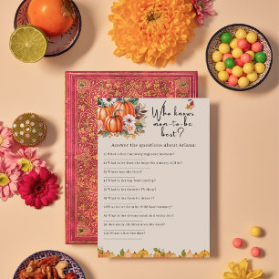 Fall Pumpkin Baby Shower Who Knows mom Game Card