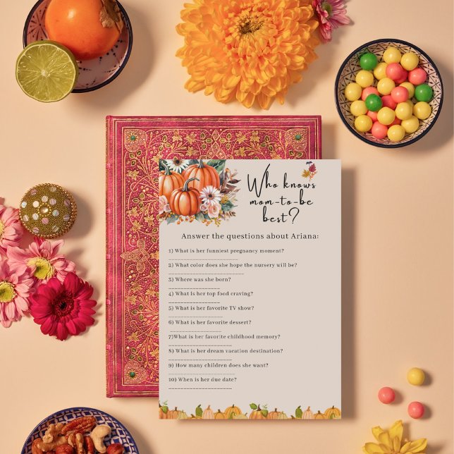 Fall Pumpkin Baby Shower Who Knows mom Game Card (Creator Uploaded)