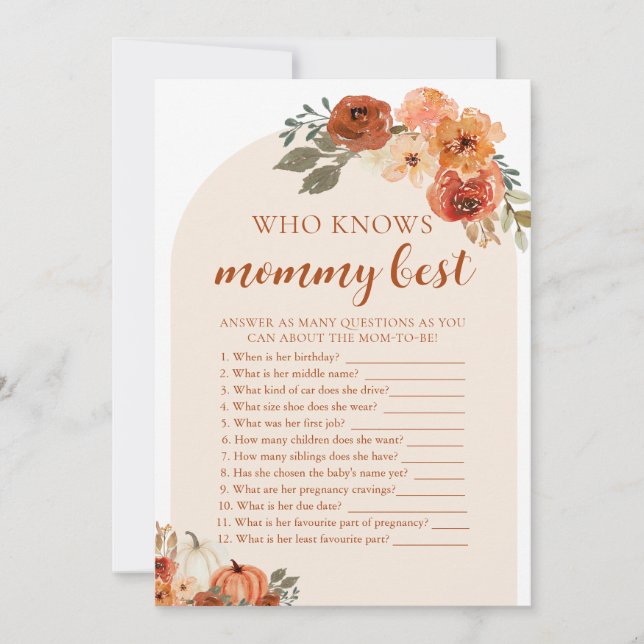 Fall Pumpkin Baby Shower Who Knows Mommy Best Game Invitation (Front)