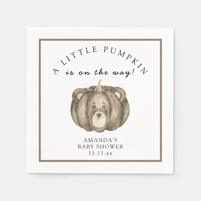 Fall pumpkin bear Baby shower Napkins (Front)
