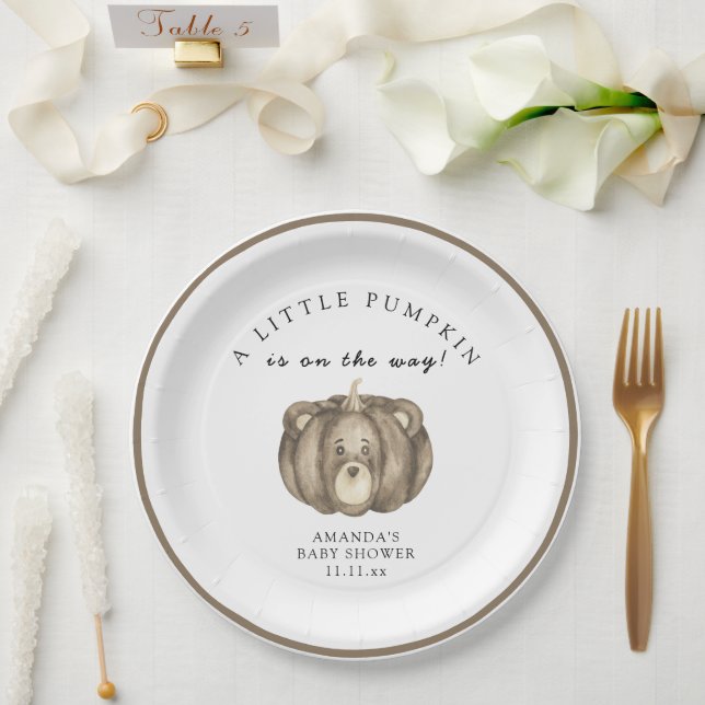 Fall pumpkin bear Baby shower Paper Plates (Wedding)