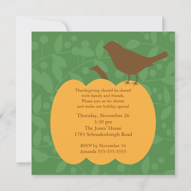 Fall Pumpkin & Bird Thanksgiving Invitation (Front)