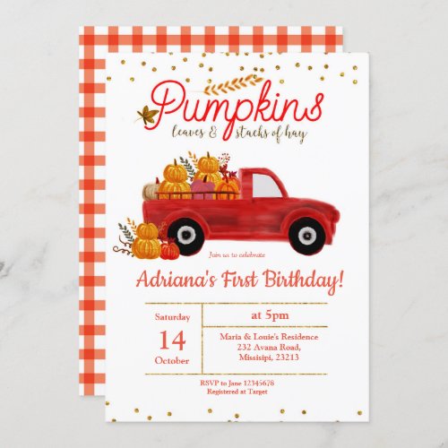 Fall Pumpkin Birthday Invitation autumn