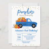 Fall Pumpkin Birthday Invitation autumn blue (Front)