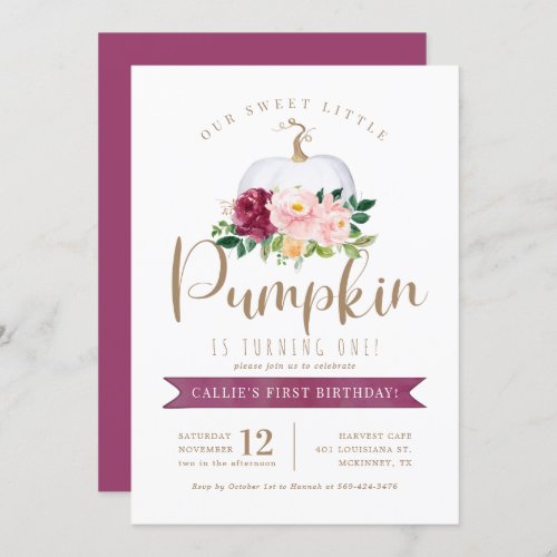 Fall Pumpkin Birthday Invitation Custom Age