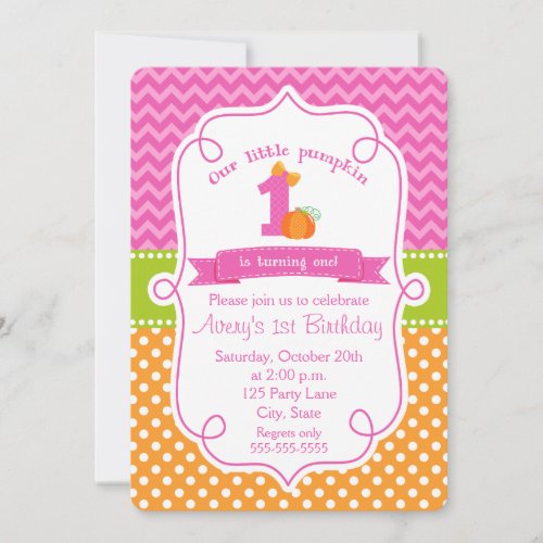 Fall Pumpkin Birthday Invitation Girl Pumpkin Invitation