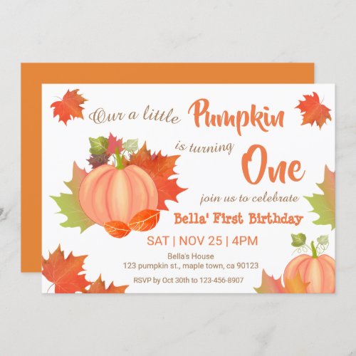 Fall Pumpkin Birthday Invitations