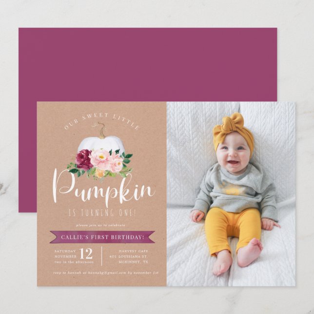 Fall Pumpkin Birthday Photo Invitation Custom Age (Front/Back)