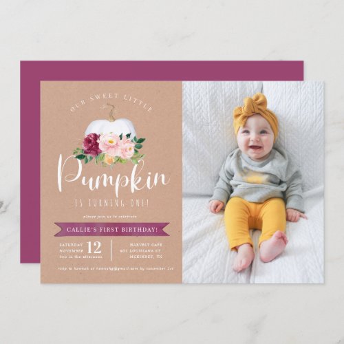 Fall Pumpkin Birthday Photo Invitation Custom Age