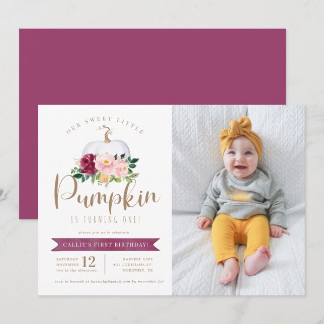 Fall Pumpkin Birthday Photo Invitation Custom Age (Front/Back)