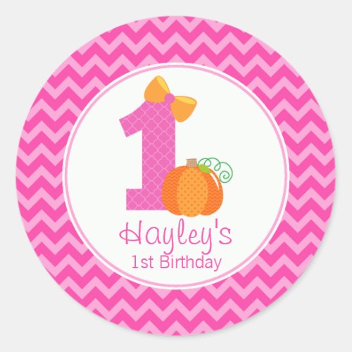 Fall Pumpkin Birthday Sticker Girl Pumpkin 1st Classic Round Sticker