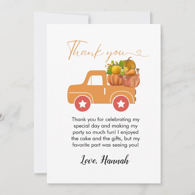 Fall pumpkin  birthday thank you card (Front)
