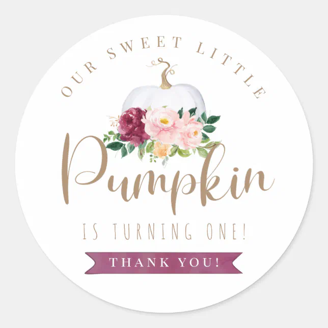 Fall Pumpkin Birthday Thank You Sticker | Zazzle
