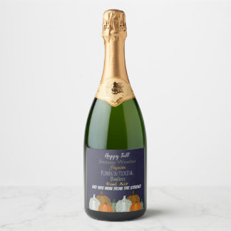 Fall Pumpkin blue background Sparkling Wine Label