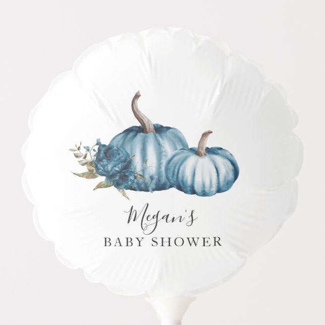 Fall Pumpkin Blue Flower Baby Shower Balloon (Front)