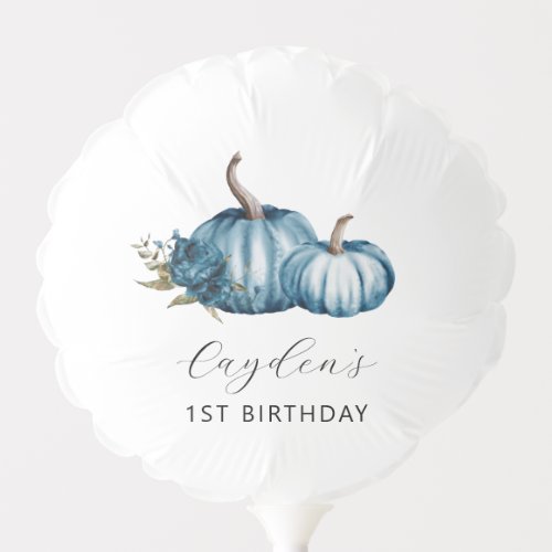 Fall Pumpkin Blue Flower Birthday Party Balloon