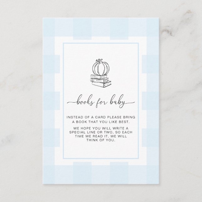 Fall Pumpkin Blue Gingham Books Request Card (Front)