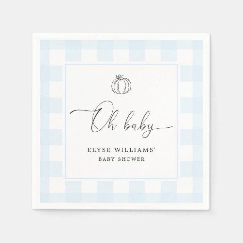 Fall Pumpkin Blue Gingham Oh Baby Paper Napkin