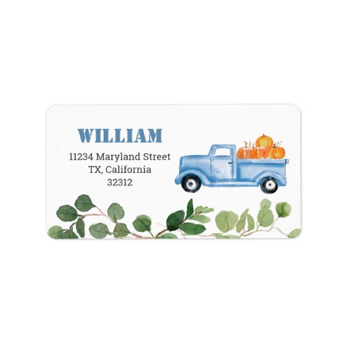 Fall Pumpkin Blue Truck Address Label