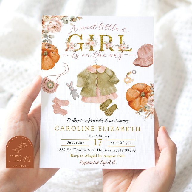Fall Pumpkin Bohemian Clothes Baby Shower Girl Invitation (Creator Uploaded)