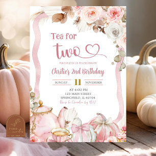 Fall Pumpkin Boho Coquette Pink Tea for 2 Birthday Invitation