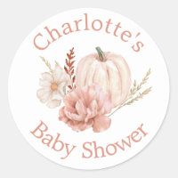 Fall Pumpkin Boho Floral Baby Shower Classic Round Sticker