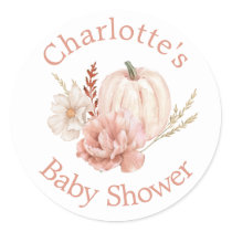 Fall Pumpkin Boho Floral Baby Shower Classic Round Sticker