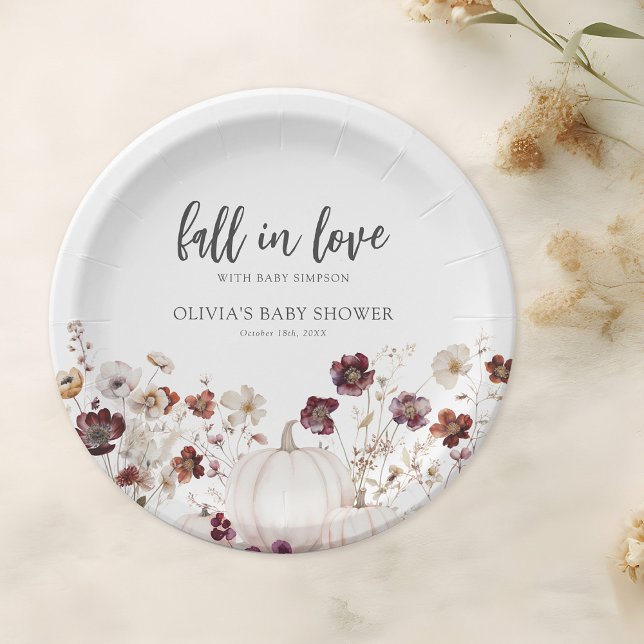 Fall Pumpkin Boho Wildflower Baby Shower Paper Plates (Creator Uploaded)