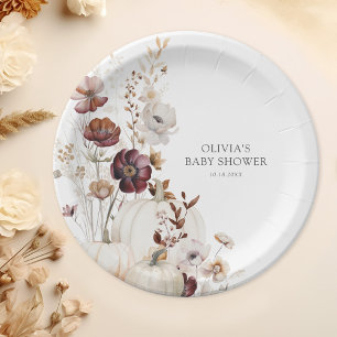 Fall Pumpkin Boho Wildflower Baby Shower Paper Plates