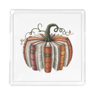 Fall Pumpkin Book Lover Booktok Halloween Acrylic Tray