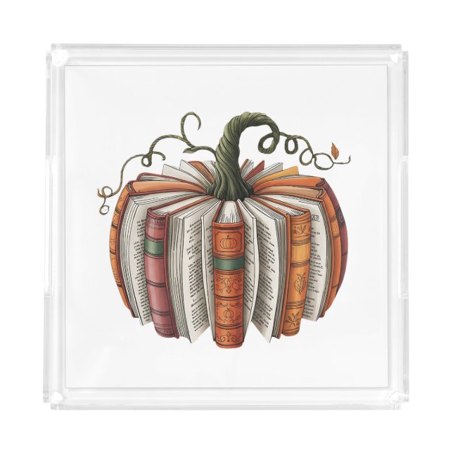 Fall Pumpkin Book Lover Booktok Halloween Acrylic Tray (Front)