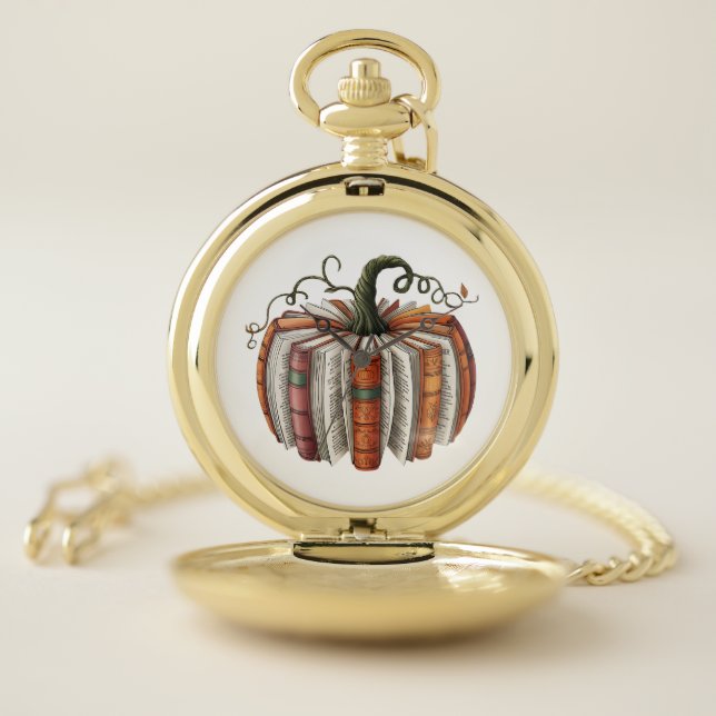 Fall Pumpkin Book Lover Booktok Halloween Pocket Watch (Inside)