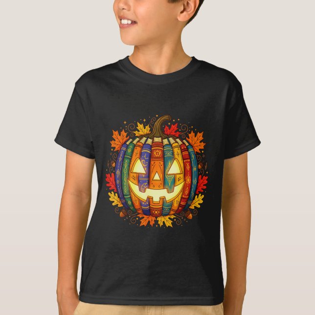 Fall Pumpkin Book Lover, Soky Librarian Teacher Ha T-Shirt (Front)