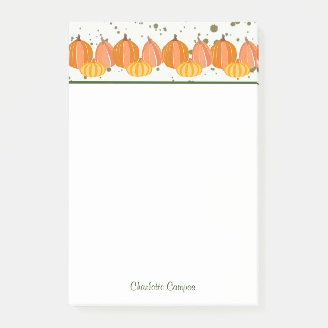 Fall Pumpkin Border Personalized  Post-it Notes (Front)