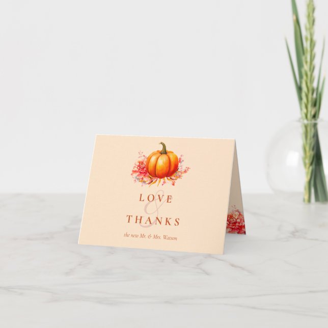 Fall Pumpkin Botanical Wedding Accommodations Letterpress Thank You Card (Front)