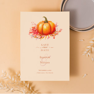 Fall Pumpkin Botanical Wedding Save The Date Invitation