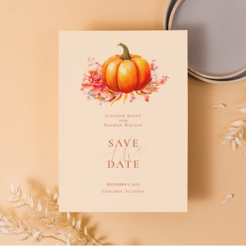 Fall Pumpkin Botanical Wedding Save The Date Invitation