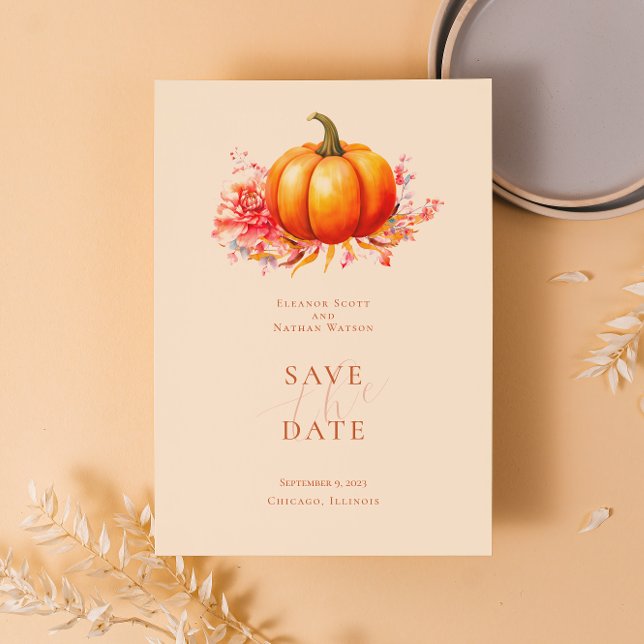 Fall Pumpkin Botanical Wedding Save The Date Invitation (Creator Uploaded)